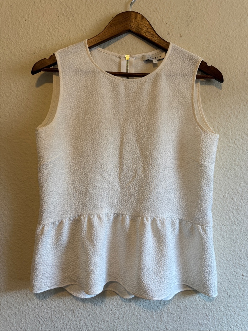 Sandro Women’s White Eros Textured Peplum Top- size 2
